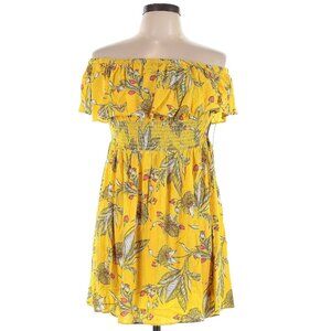 Yellow Floral Elastic Waist Ruffle Mini Dress